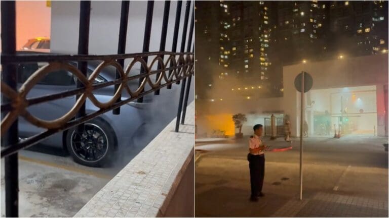 突發：麗港城停車場電動車起火，濃煙密佈！